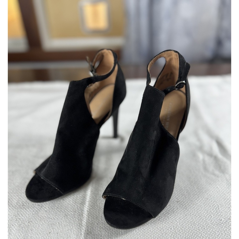 Christian Siriano Shoes Womens Size 10 Black Open Toe High Heel Booties Suede